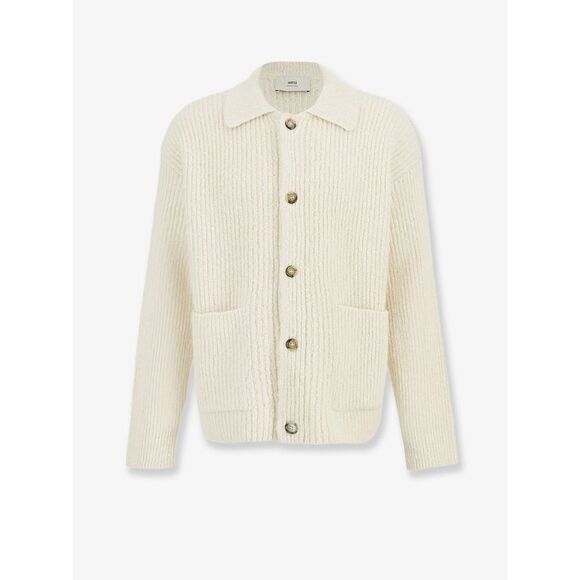 Ami Paris Men Wool And Cotton Ribbed Cardigan - Picture 1 of 3